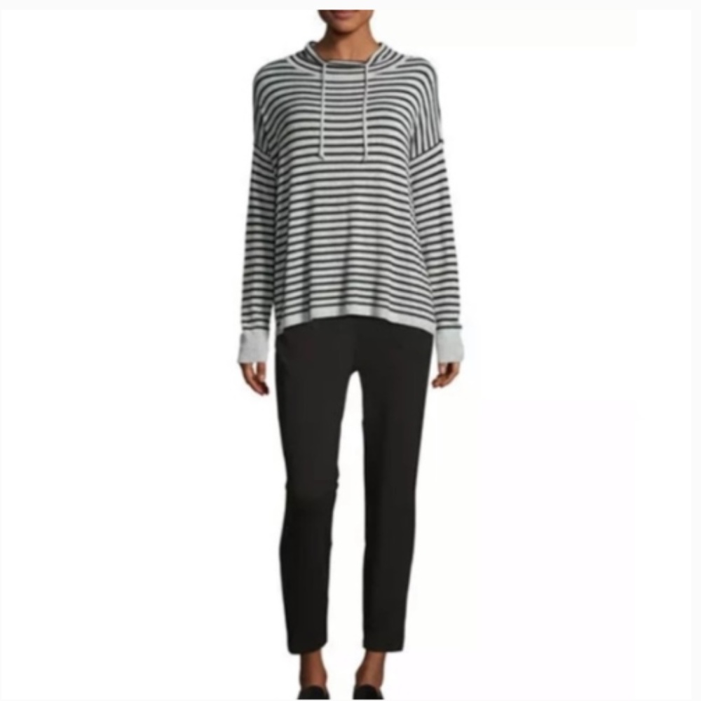 Eileen Fisher Striped Cowl Neck Drawstring Sweater